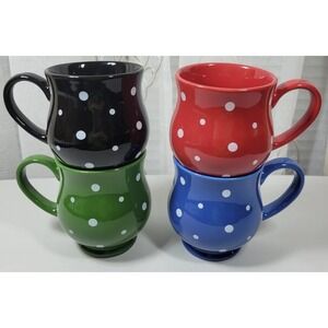 Temp-Tations by Tara Polka Dot Mugs 16oz Set of 4 Red Blue Green Black New Lot